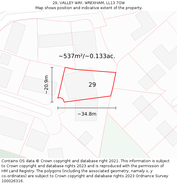 29, VALLEY WAY, WREXHAM, LL13 7GW: Plot and title map