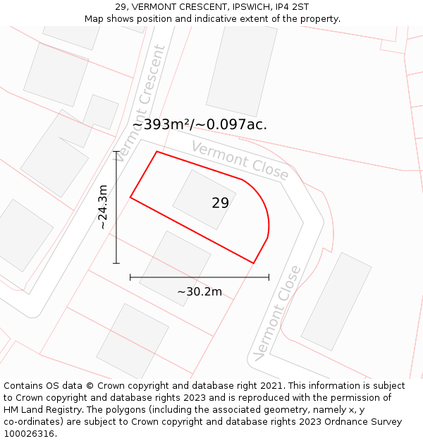 29, VERMONT CRESCENT, IPSWICH, IP4 2ST: Plot and title map