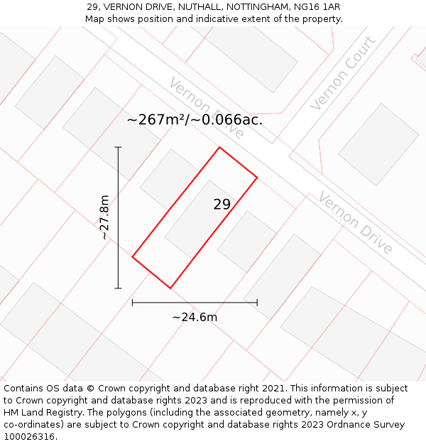 29, VERNON DRIVE, NUTHALL, NOTTINGHAM, NG16 1AR: Plot and title map