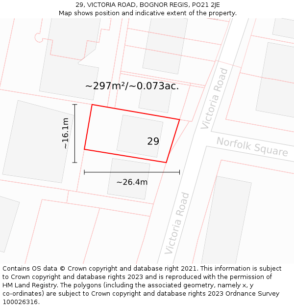 29, VICTORIA ROAD, BOGNOR REGIS, PO21 2JE: Plot and title map