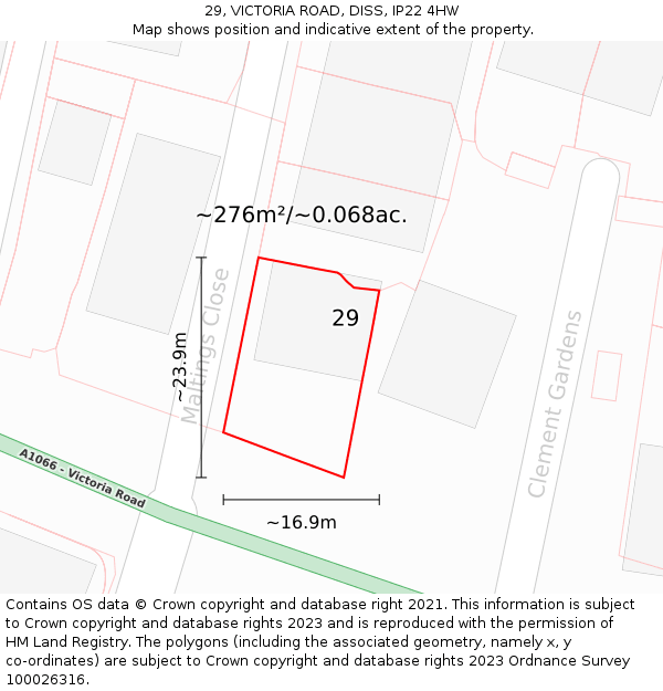 29, VICTORIA ROAD, DISS, IP22 4HW: Plot and title map