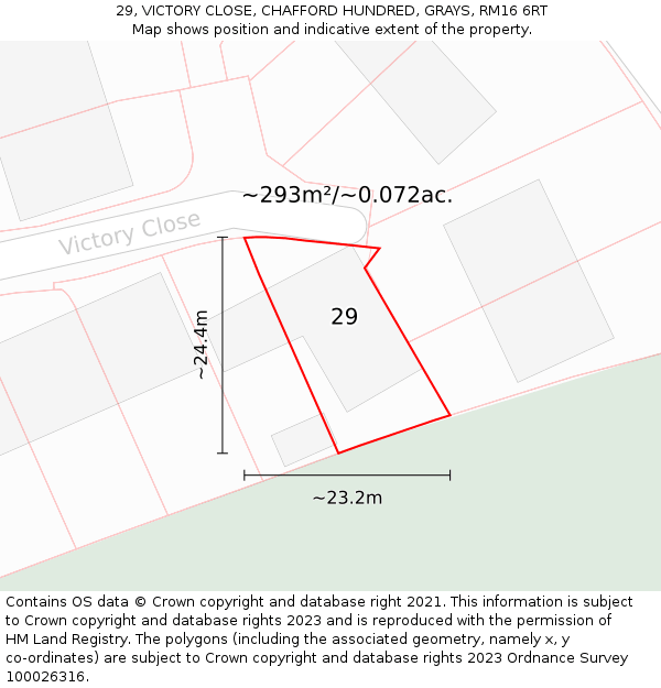 29, VICTORY CLOSE, CHAFFORD HUNDRED, GRAYS, RM16 6RT: Plot and title map