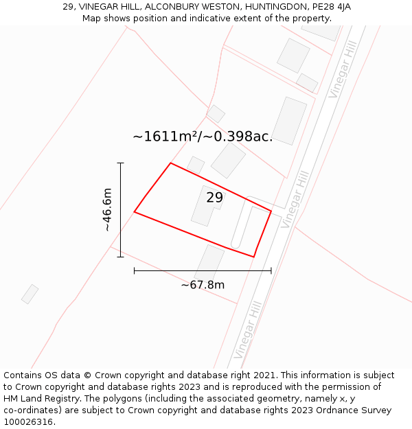 29, VINEGAR HILL, ALCONBURY WESTON, HUNTINGDON, PE28 4JA: Plot and title map