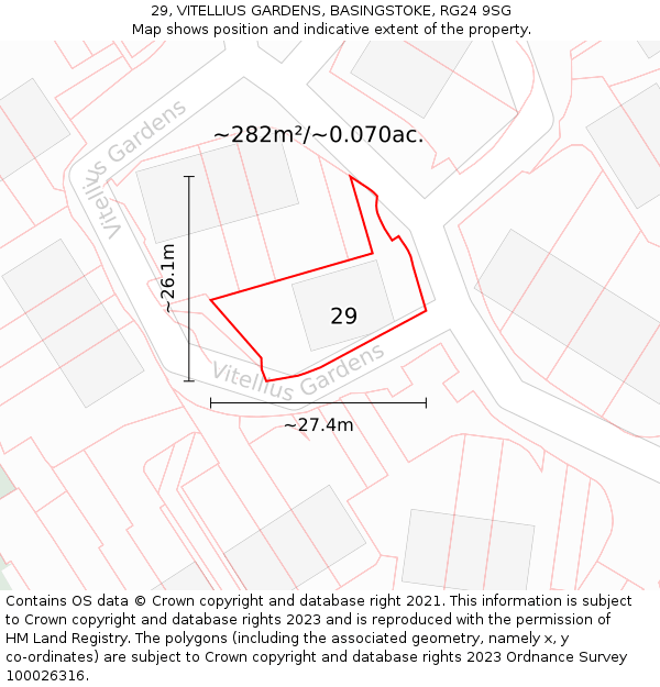 29, VITELLIUS GARDENS, BASINGSTOKE, RG24 9SG: Plot and title map