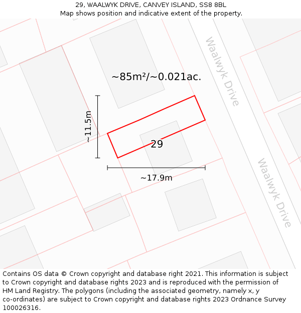 29, WAALWYK DRIVE, CANVEY ISLAND, SS8 8BL: Plot and title map