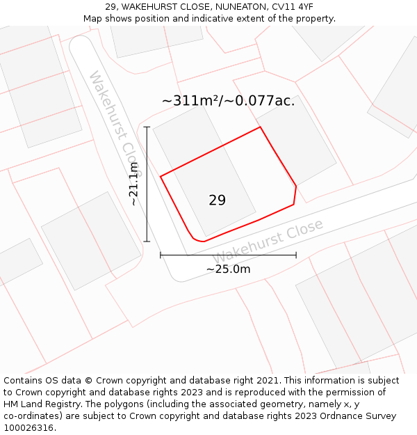 29, WAKEHURST CLOSE, NUNEATON, CV11 4YF: Plot and title map