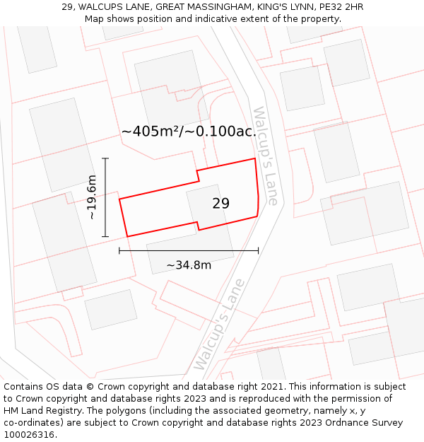 29, WALCUPS LANE, GREAT MASSINGHAM, KING'S LYNN, PE32 2HR: Plot and title map