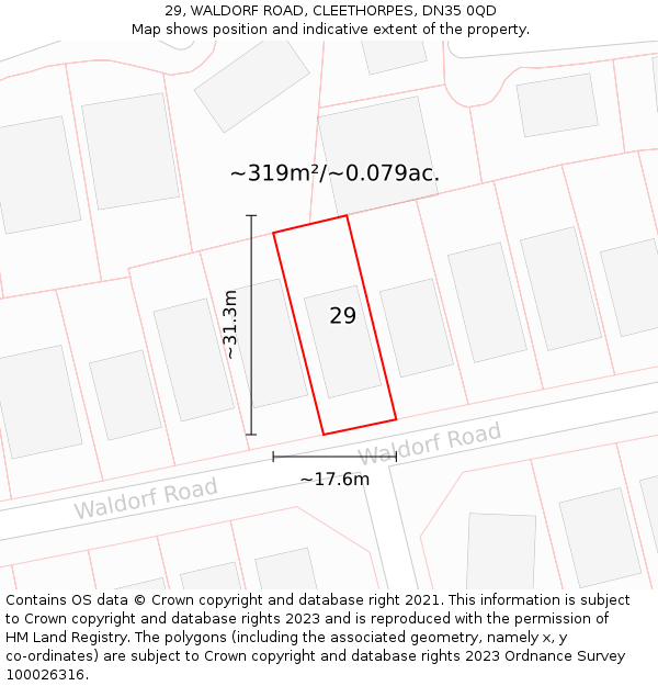 29, WALDORF ROAD, CLEETHORPES, DN35 0QD: Plot and title map