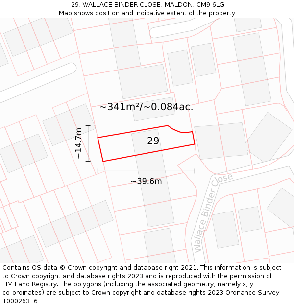 29, WALLACE BINDER CLOSE, MALDON, CM9 6LG: Plot and title map