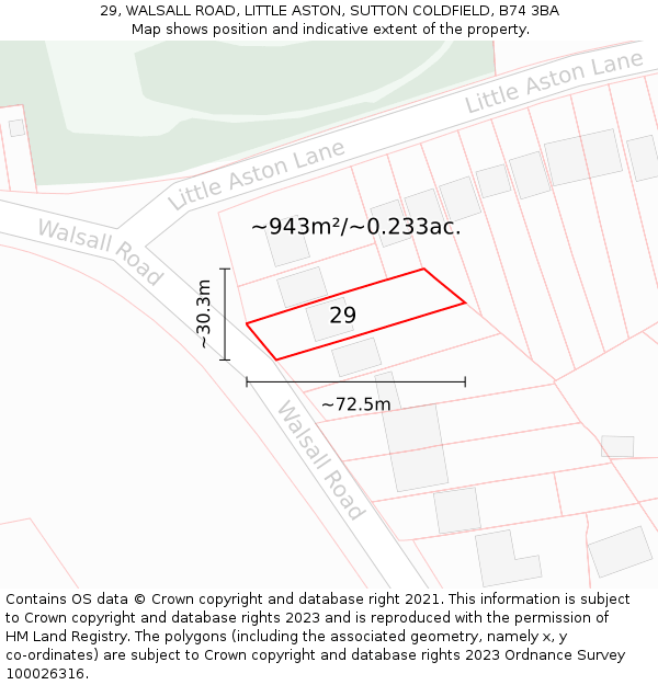 29, WALSALL ROAD, LITTLE ASTON, SUTTON COLDFIELD, B74 3BA: Plot and title map