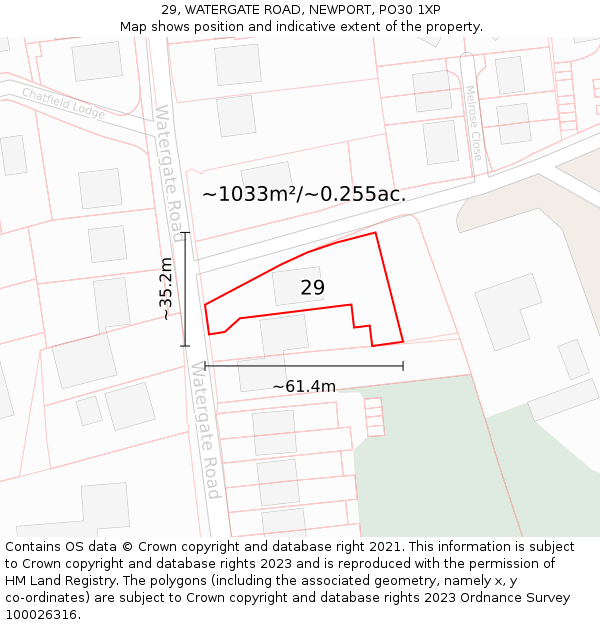 29, WATERGATE ROAD, NEWPORT, PO30 1XP: Plot and title map