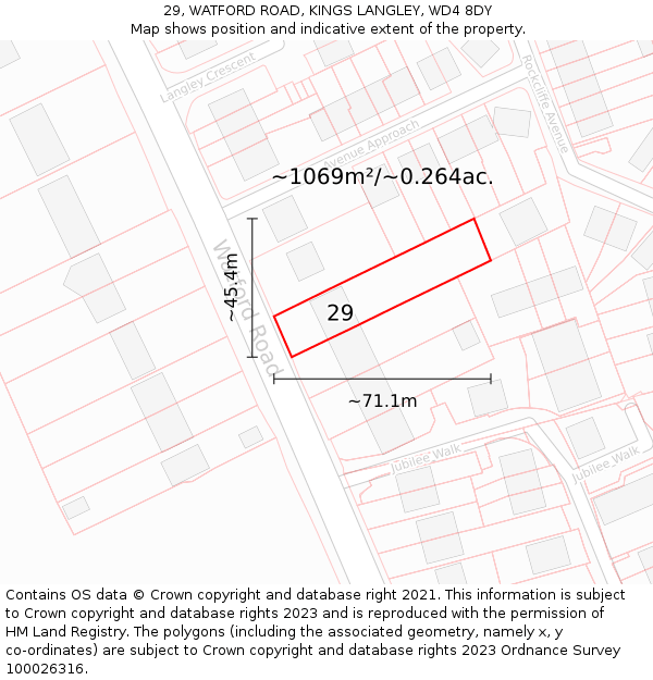29, WATFORD ROAD, KINGS LANGLEY, WD4 8DY: Plot and title map