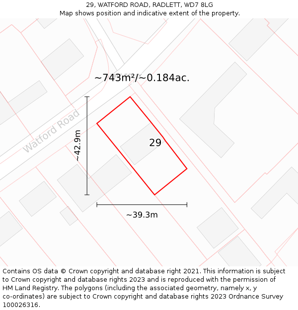 29, WATFORD ROAD, RADLETT, WD7 8LG: Plot and title map