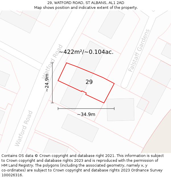 29, WATFORD ROAD, ST ALBANS, AL1 2AD: Plot and title map