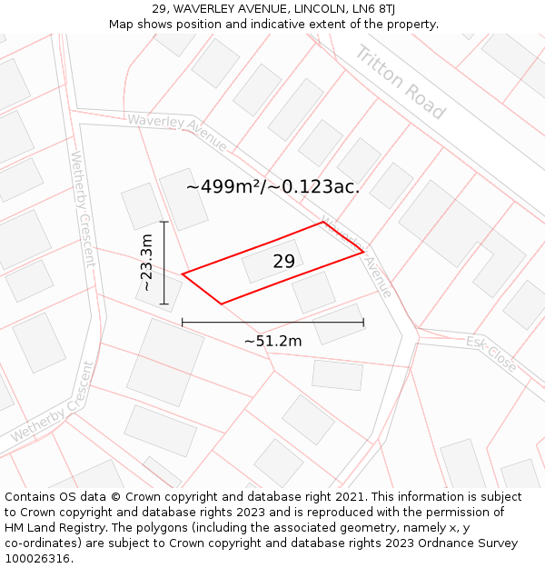 29, WAVERLEY AVENUE, LINCOLN, LN6 8TJ: Plot and title map