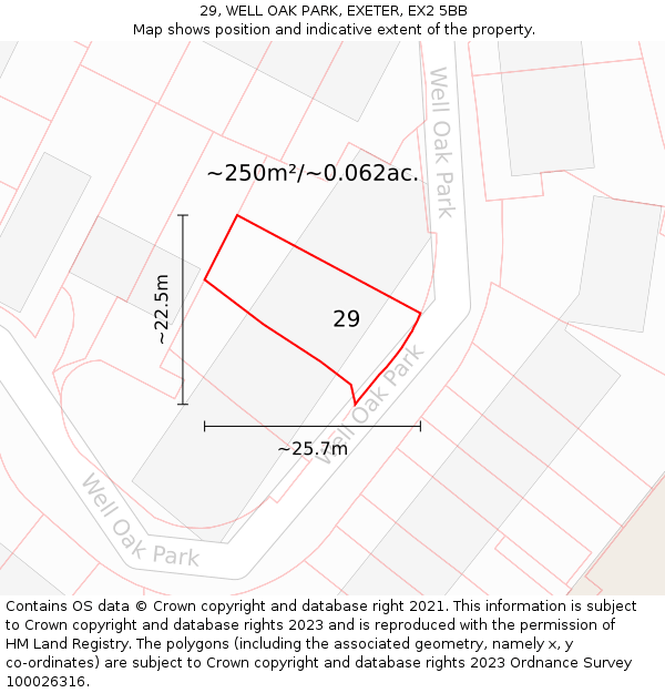 29, WELL OAK PARK, EXETER, EX2 5BB: Plot and title map