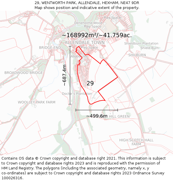 29, WENTWORTH PARK, ALLENDALE, HEXHAM, NE47 9DR: Plot and title map