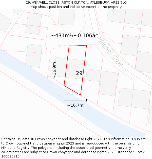 29, WENWELL CLOSE, ASTON CLINTON, AYLESBURY, HP22 5LG: Plot and title map
