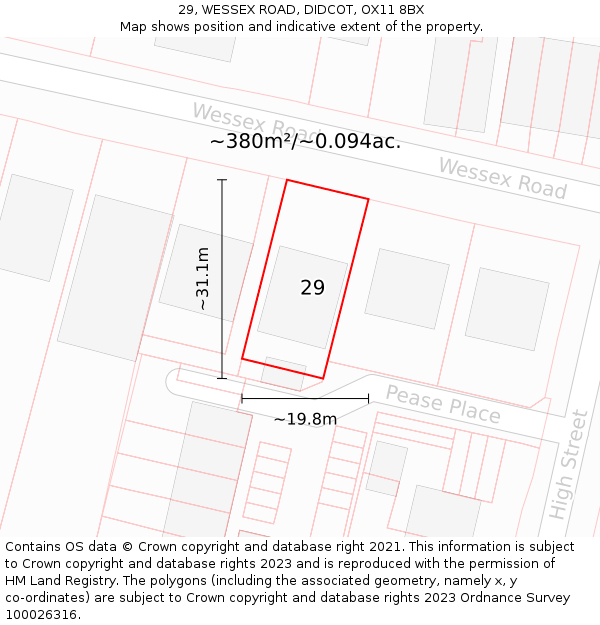 29, WESSEX ROAD, DIDCOT, OX11 8BX: Plot and title map