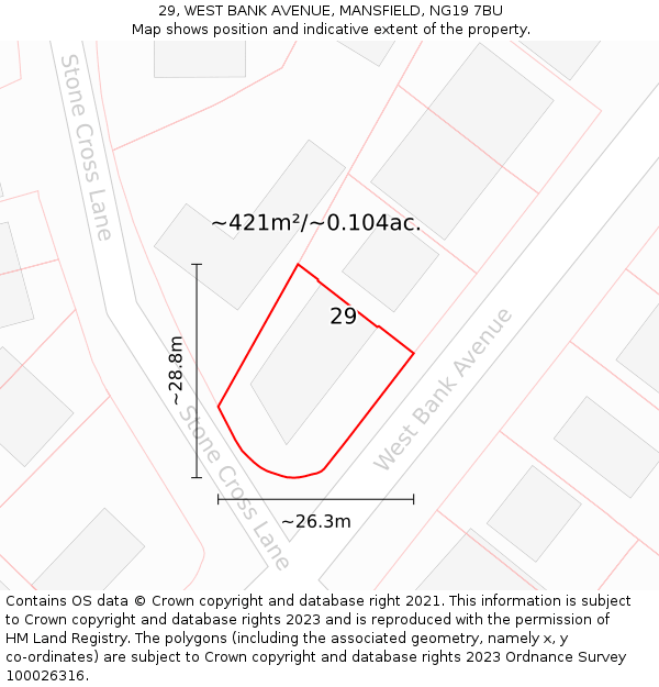 29, WEST BANK AVENUE, MANSFIELD, NG19 7BU: Plot and title map