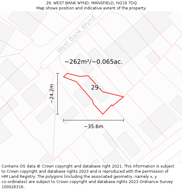 29, WEST BANK WYND, MANSFIELD, NG19 7DQ: Plot and title map
