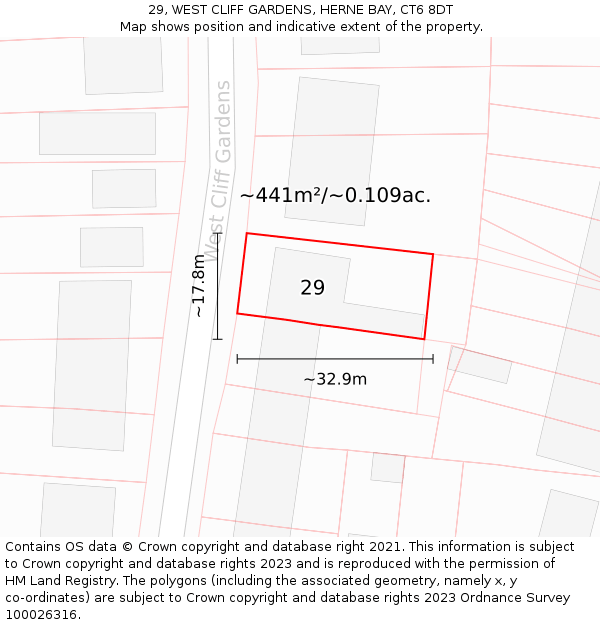 29, WEST CLIFF GARDENS, HERNE BAY, CT6 8DT: Plot and title map