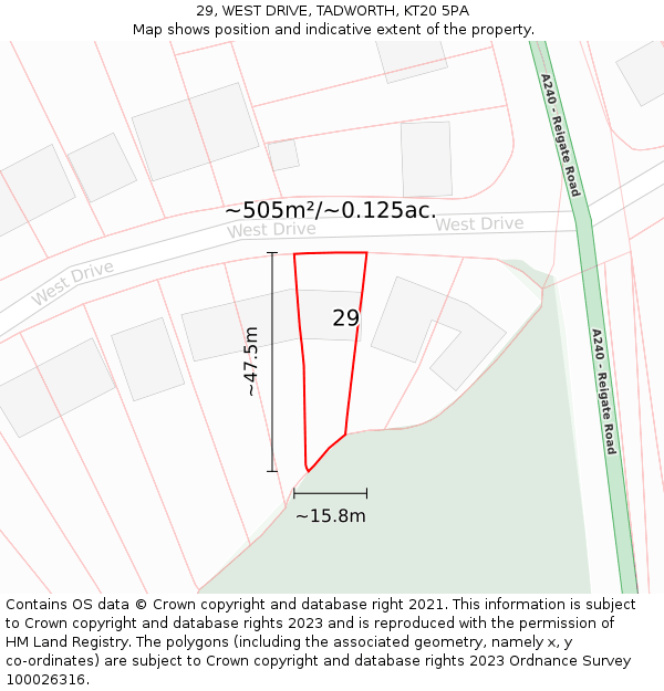 29, WEST DRIVE, TADWORTH, KT20 5PA: Plot and title map