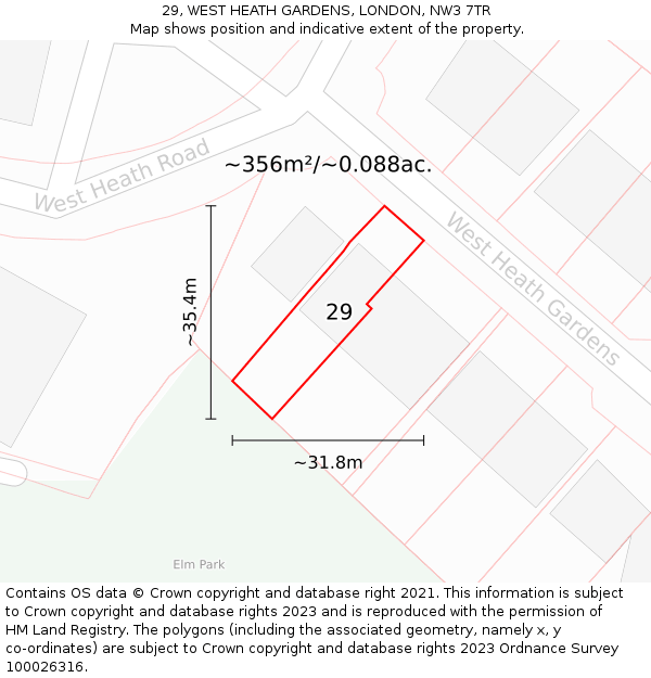 29, WEST HEATH GARDENS, LONDON, NW3 7TR: Plot and title map