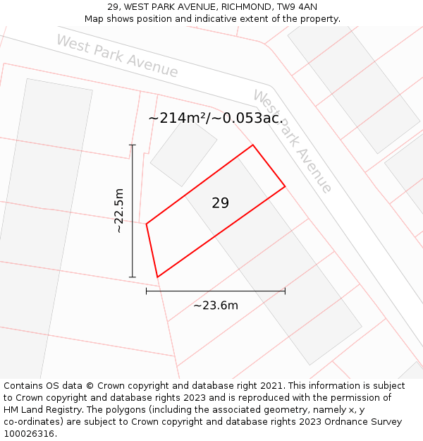 29, WEST PARK AVENUE, RICHMOND, TW9 4AN: Plot and title map