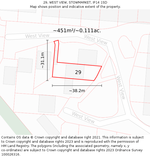 29, WEST VIEW, STOWMARKET, IP14 1SD: Plot and title map