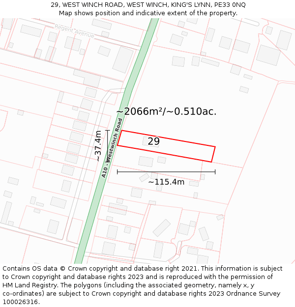 29, WEST WINCH ROAD, WEST WINCH, KING'S LYNN, PE33 0NQ: Plot and title map