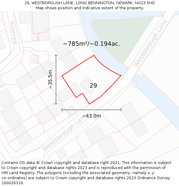 29, WESTBOROUGH LANE, LONG BENNINGTON, NEWARK, NG23 5HD: Plot and title map