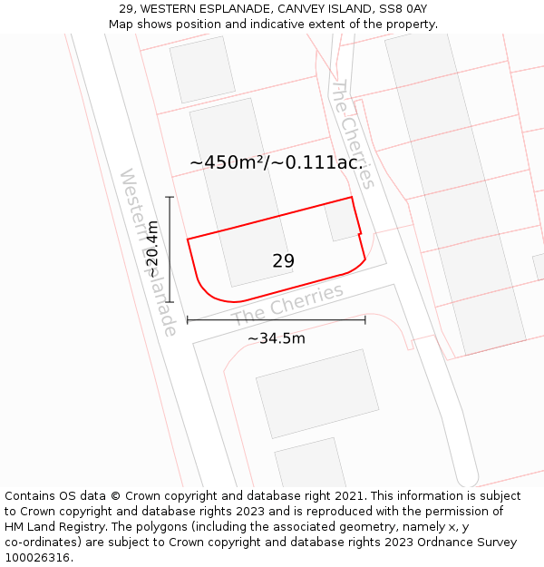 29, WESTERN ESPLANADE, CANVEY ISLAND, SS8 0AY: Plot and title map