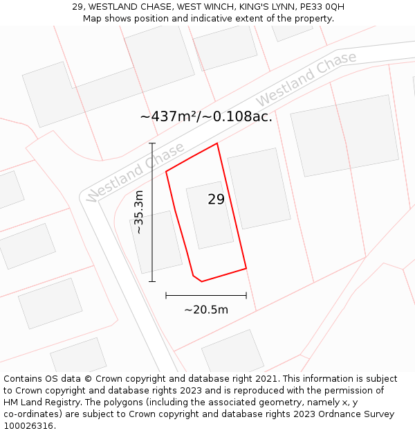 29, WESTLAND CHASE, WEST WINCH, KING'S LYNN, PE33 0QH: Plot and title map