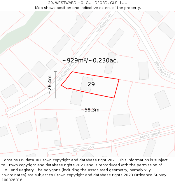 29, WESTWARD HO, GUILDFORD, GU1 1UU: Plot and title map