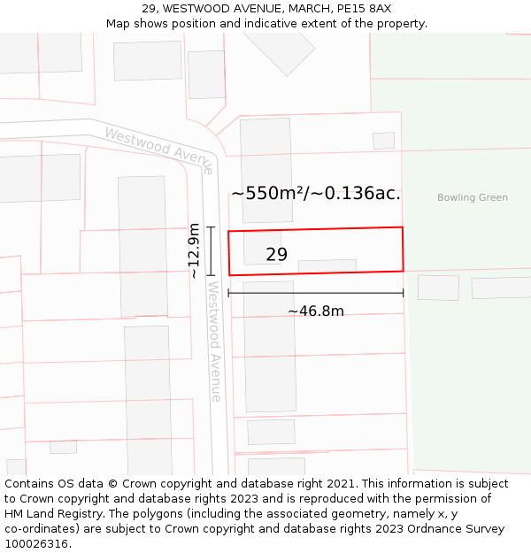 29, WESTWOOD AVENUE, MARCH, PE15 8AX: Plot and title map