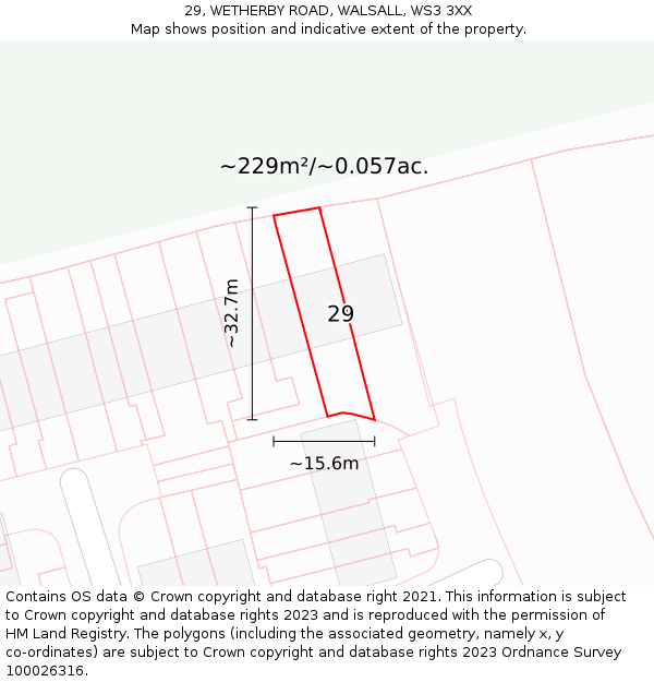 29, WETHERBY ROAD, WALSALL, WS3 3XX: Plot and title map