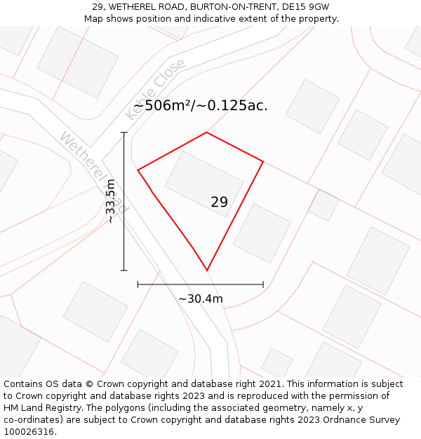 29, WETHEREL ROAD, BURTON-ON-TRENT, DE15 9GW: Plot and title map