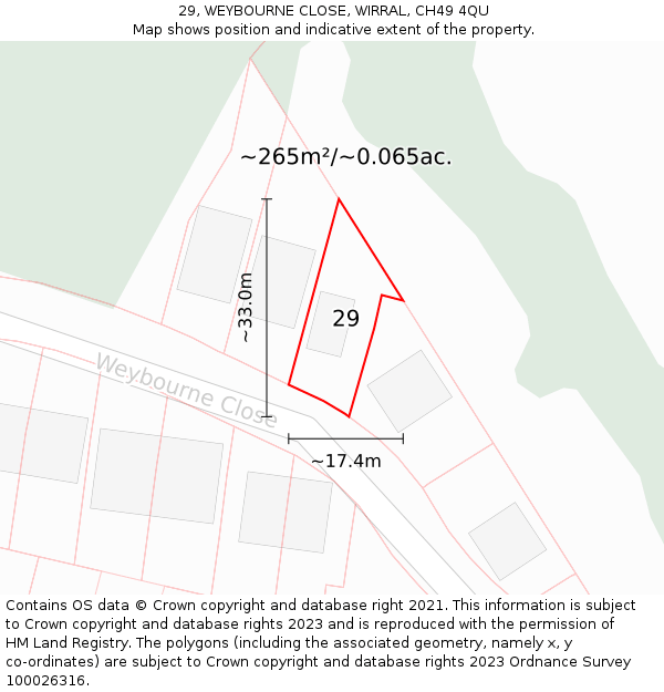 29, WEYBOURNE CLOSE, WIRRAL, CH49 4QU: Plot and title map