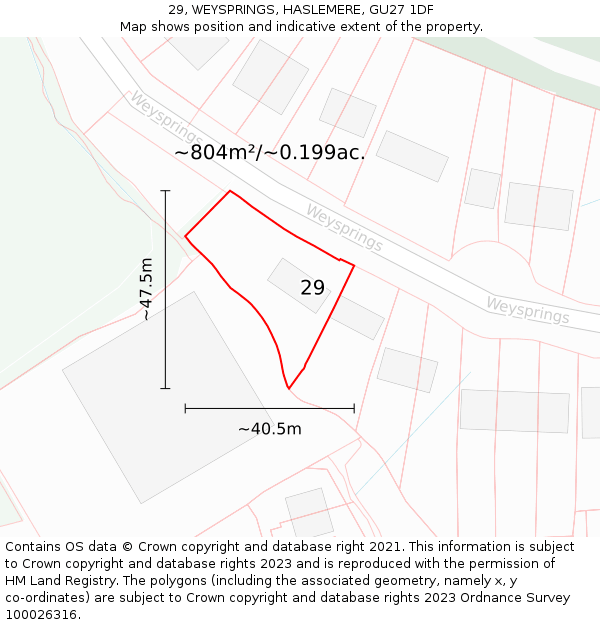 29, WEYSPRINGS, HASLEMERE, GU27 1DF: Plot and title map