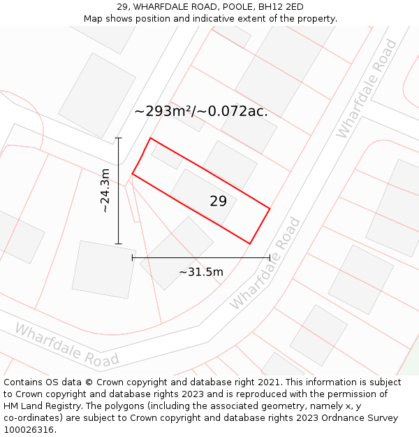 29, WHARFDALE ROAD, POOLE, BH12 2ED: Plot and title map