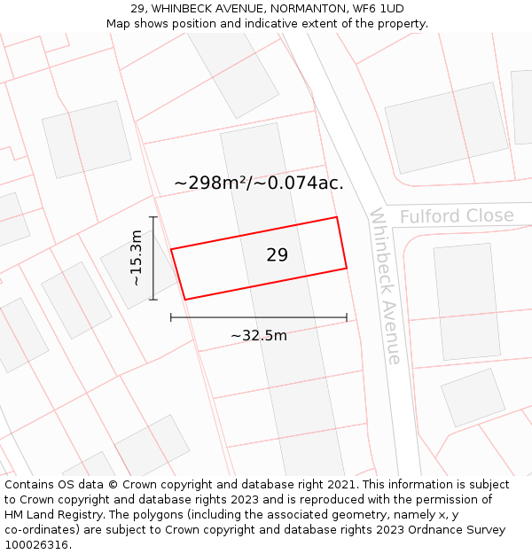 29, WHINBECK AVENUE, NORMANTON, WF6 1UD: Plot and title map