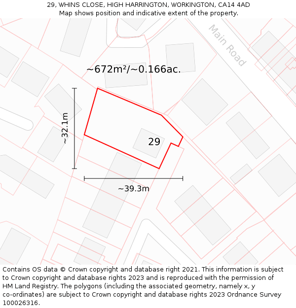 29, WHINS CLOSE, HIGH HARRINGTON, WORKINGTON, CA14 4AD: Plot and title map