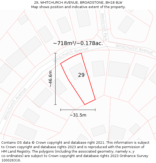 29, WHITCHURCH AVENUE, BROADSTONE, BH18 8LW: Plot and title map