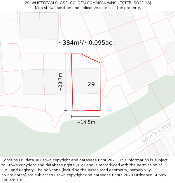 29, WHITEBEAM CLOSE, COLDEN COMMON, WINCHESTER, SO21 1AJ: Plot and title map