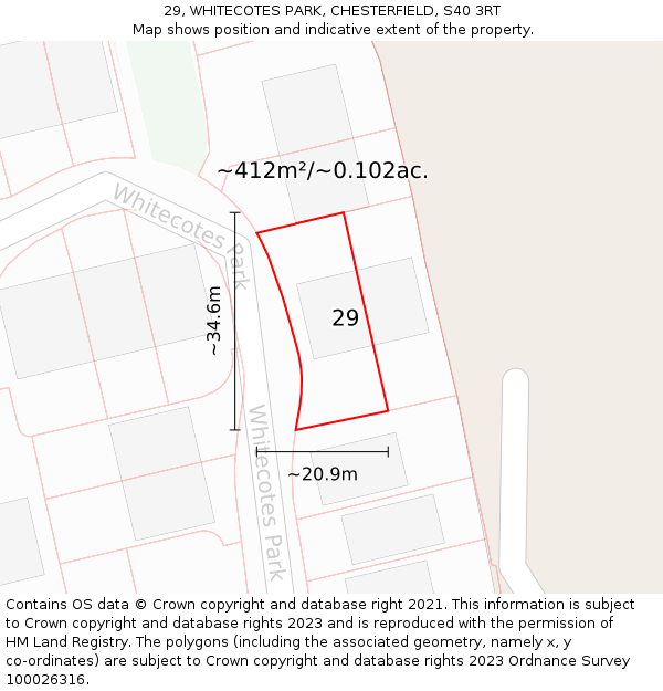 29, WHITECOTES PARK, CHESTERFIELD, S40 3RT: Plot and title map