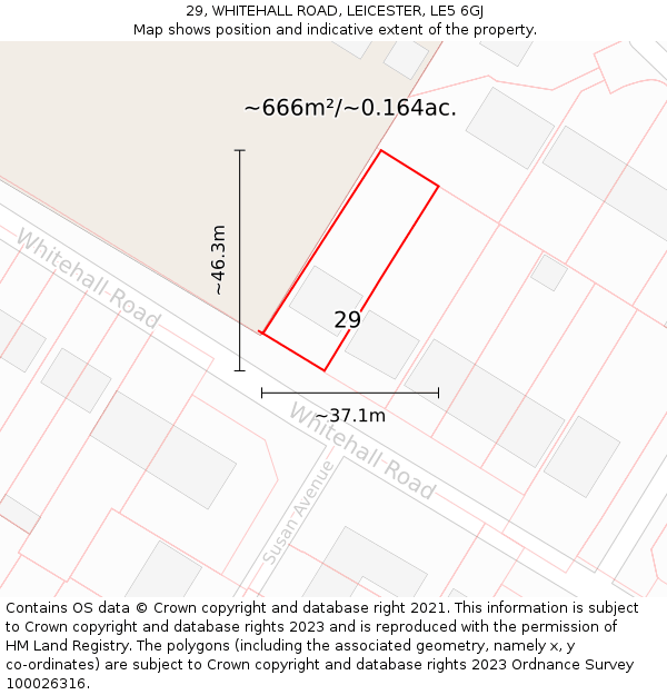 29, WHITEHALL ROAD, LEICESTER, LE5 6GJ: Plot and title map