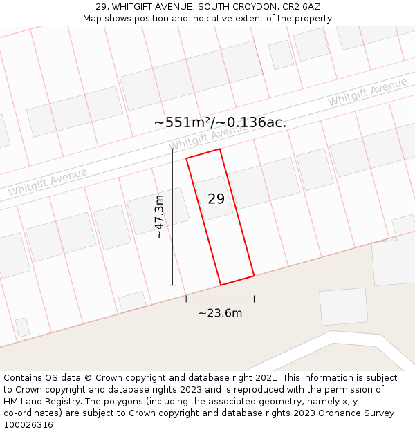 29, WHITGIFT AVENUE, SOUTH CROYDON, CR2 6AZ: Plot and title map