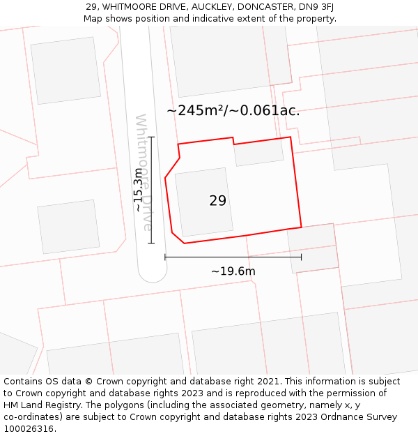 29, WHITMOORE DRIVE, AUCKLEY, DONCASTER, DN9 3FJ: Plot and title map