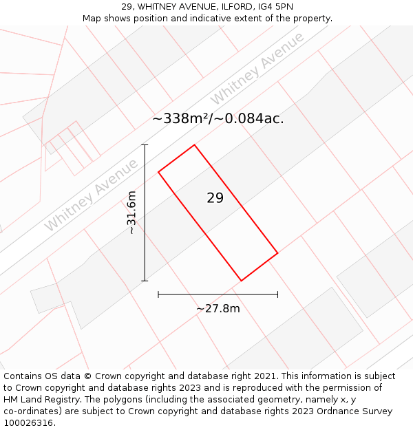 29, WHITNEY AVENUE, ILFORD, IG4 5PN: Plot and title map